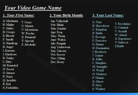 nicknames for games|witzige namen für spiele.